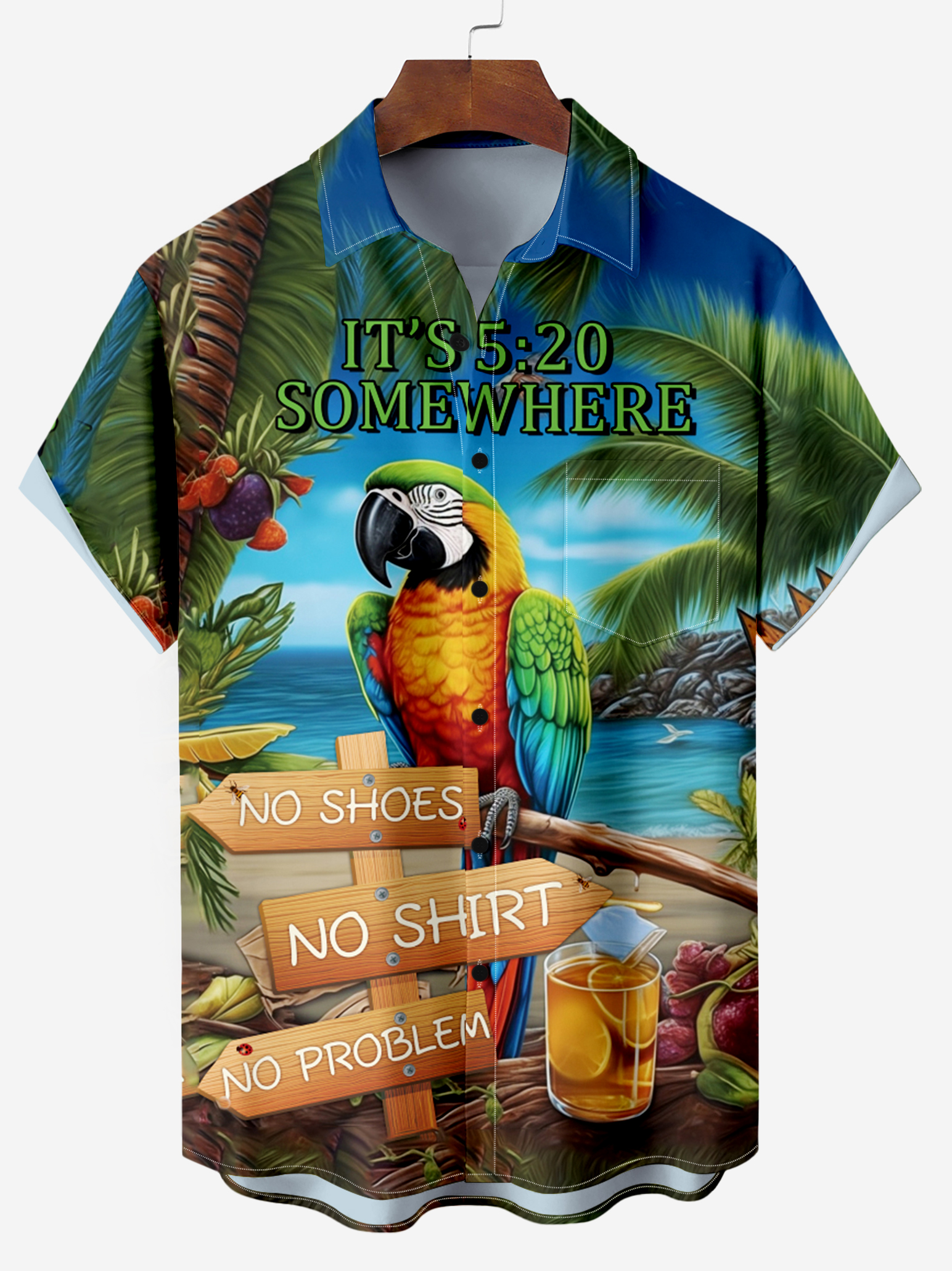 Men's Comfort Parrot Hawaiian Vacation Tequila Print Shirt PLUSCLOTHESMAN