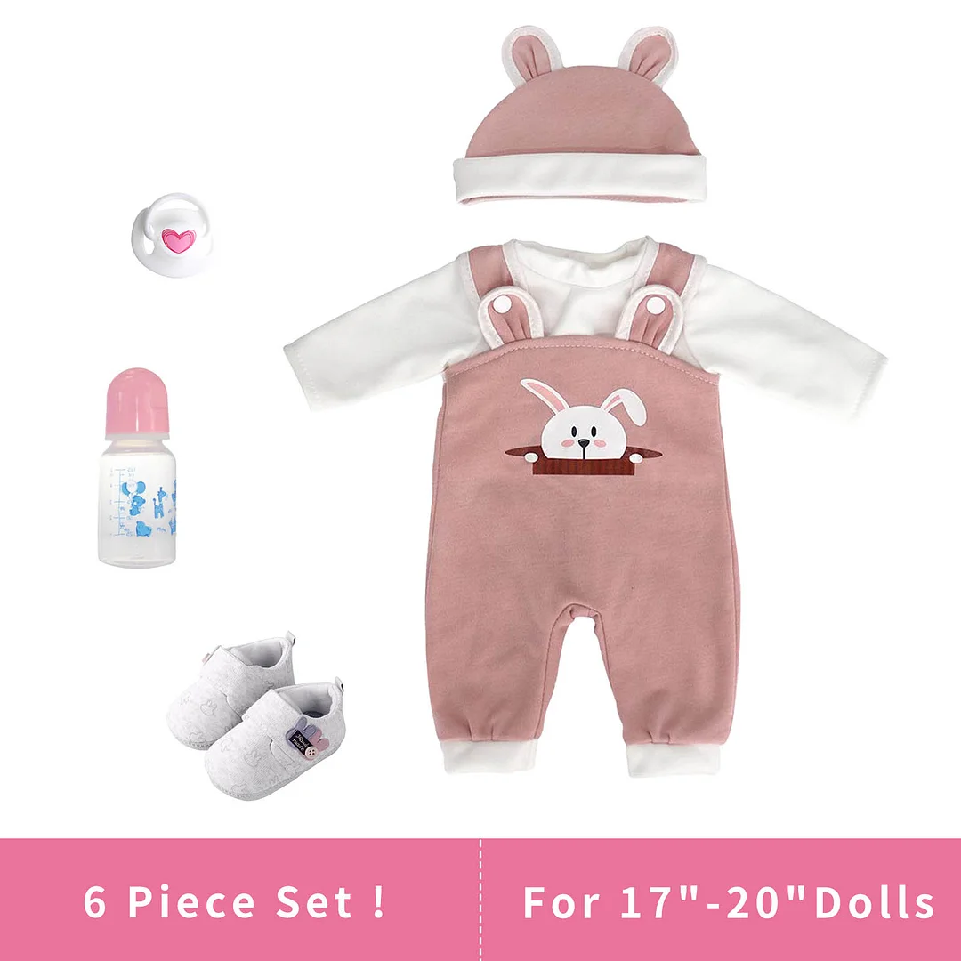 [For 17"-20'' Dolls] Easter Special Pink Bunny One-Piece Pants  With Pacifier And Bottle