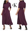 （32604）Calvin Klein Women's Tie Waist Full Length Short Sleeve Dress