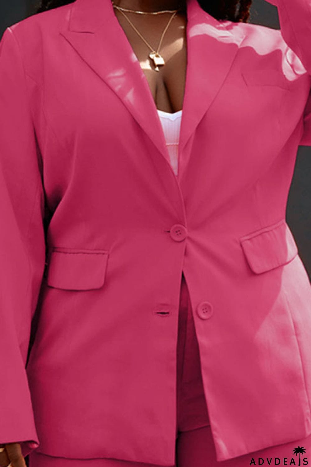 Lapel Collar Buttoned Blazer and Long Pants Set