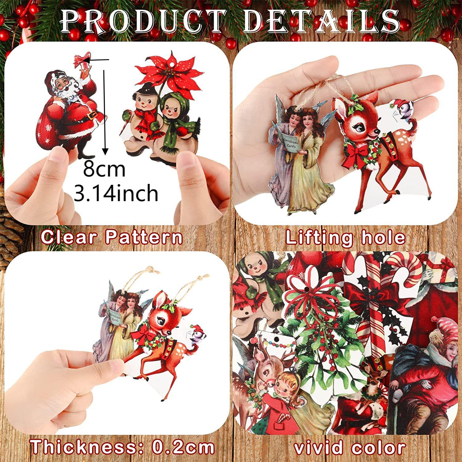 Tegooe 20PCS Vintage Style Christmas Printed Ornaments Set