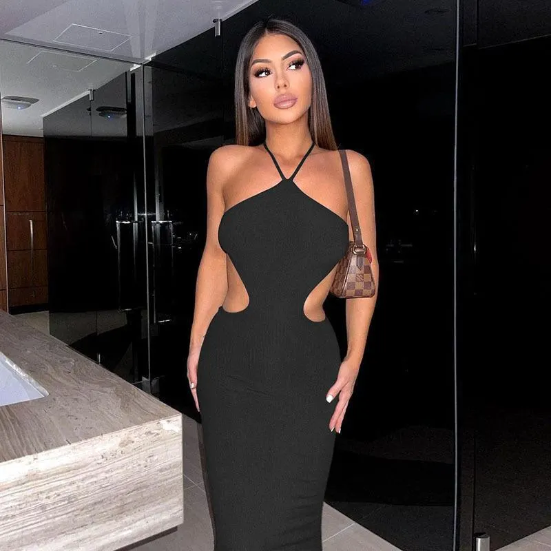 Uveng Uveng / Summer 2023 New Women's Sexy Back Strap Hanging Neck Bag Hip Slim Temperament Dress Woman