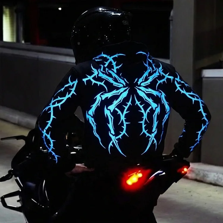 Unisex Luminous Motorcycle Racing Pattern Printed Casual Hooded Sweatshirt