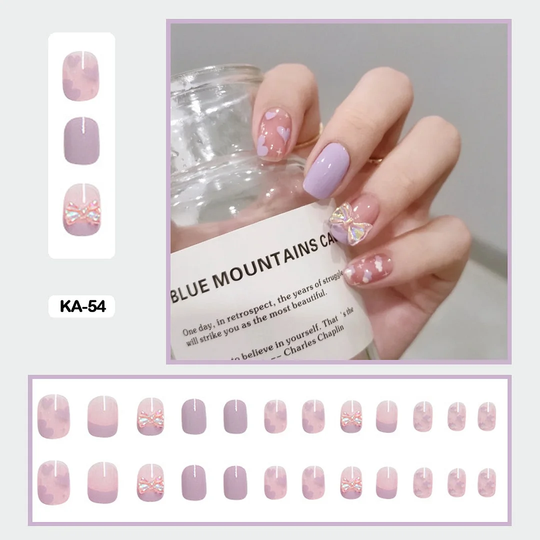 24PCS False Nails with Glue Lovely Fresh Personality Stick on Nails Retro Elegant Graffiti Press on Nails Art DIY Manicure Tool-Nail Inspo