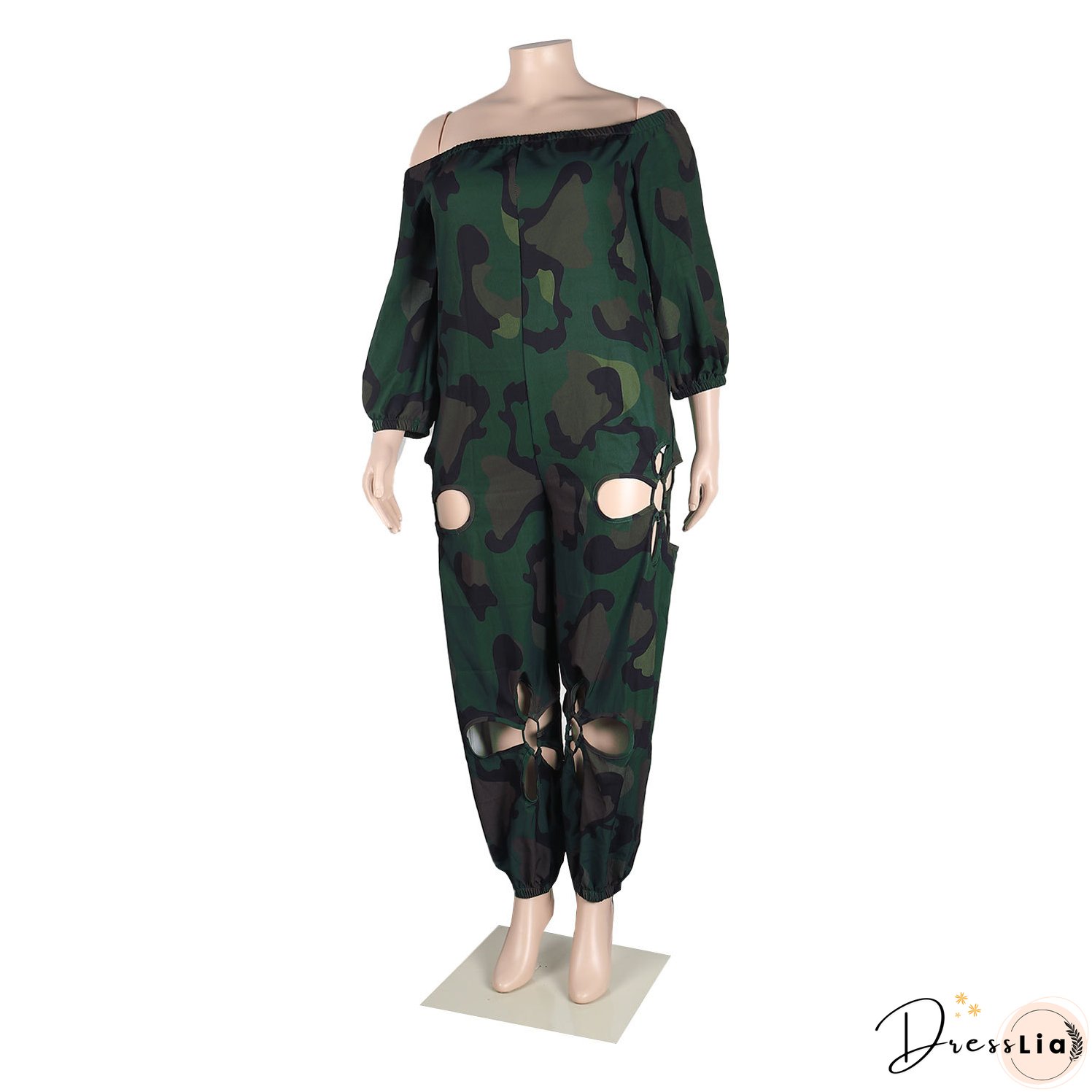 Sexy Slim Low Back Crochet Print Plus Size Jumpsuit