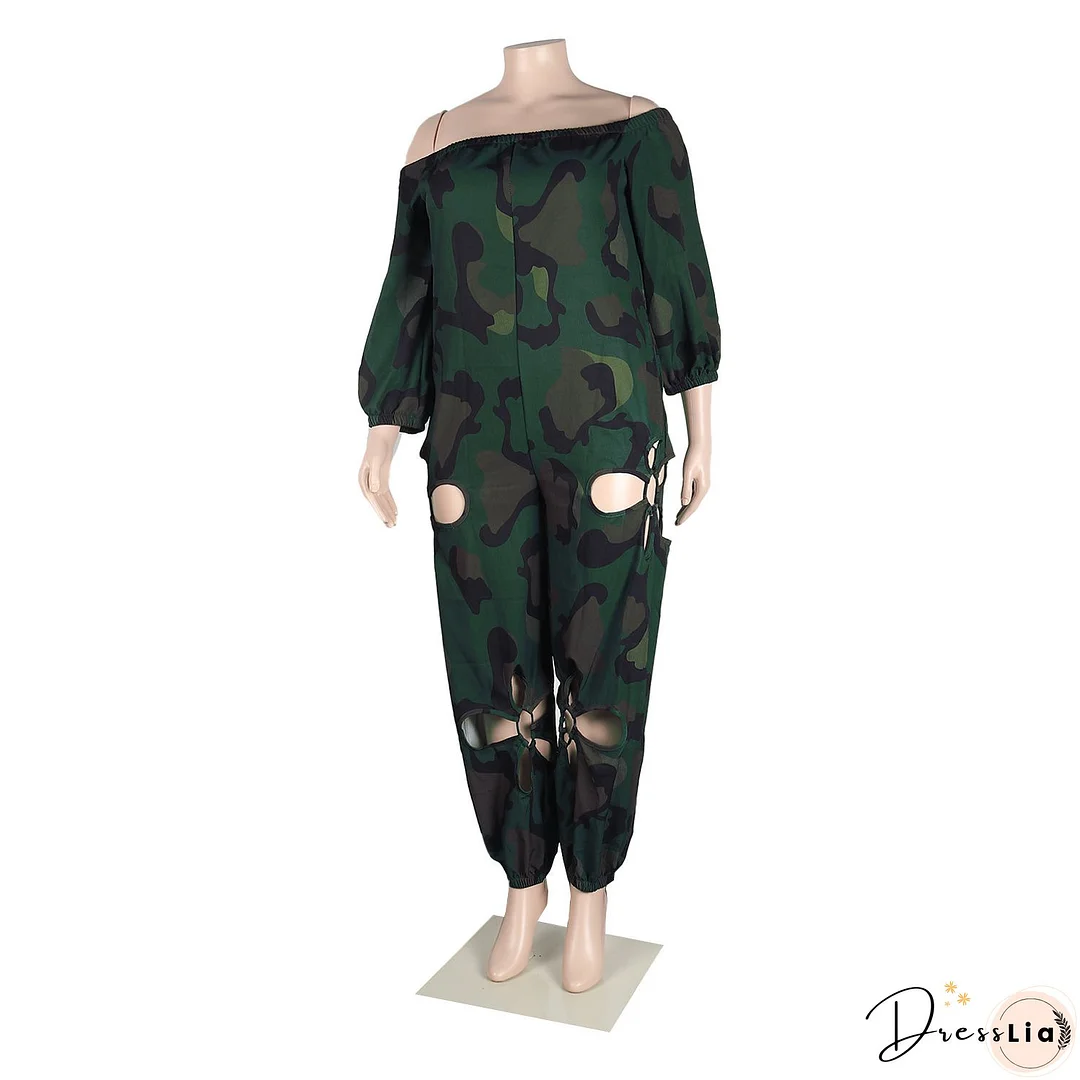 Sexy Slim Low Back Crochet Print Plus Size Jumpsuit