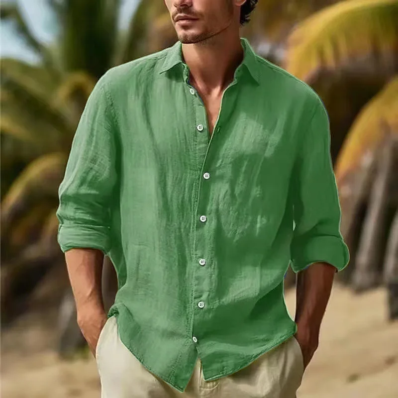 Uveng Uveng Men's Linen Shirt Button Shirt Summer Beach Shirt Pure Color