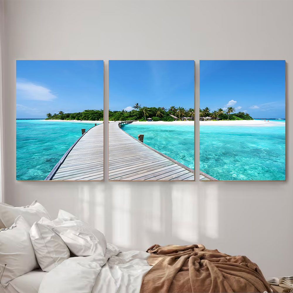 3-Piece Set Boardwalk To Turquoise Island Canvas Wall Art