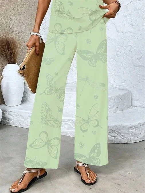 Women's Sleeveless Square Collar Graphic Printed Casual Set