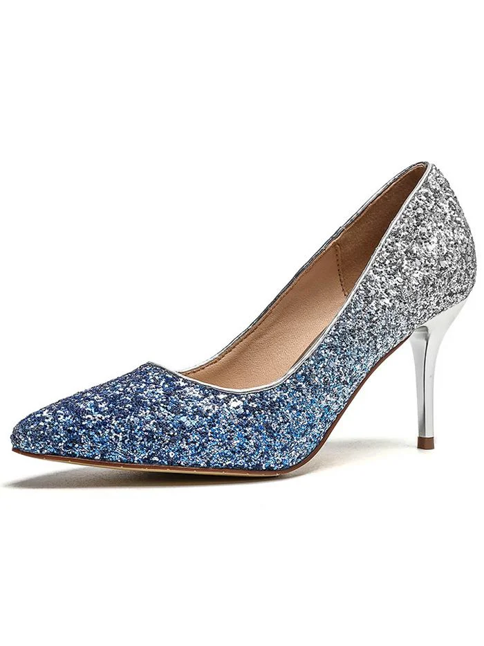 Fashion gradient sequins high point toe sexy stiletto shoes