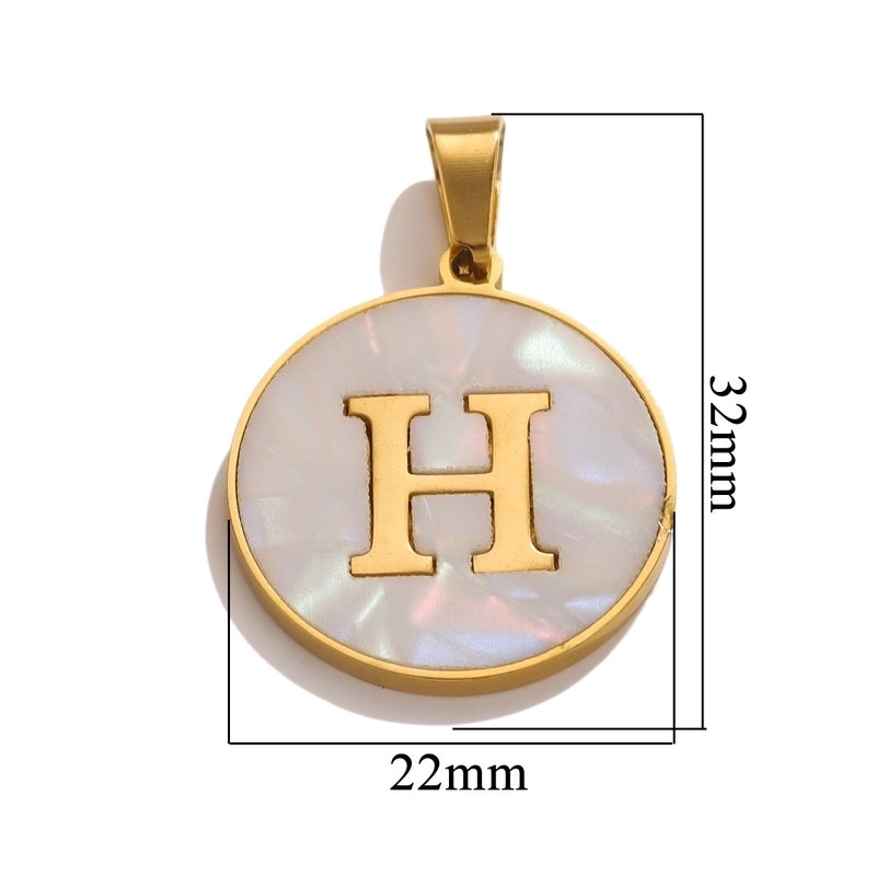 5 Pcs/package Minimalist Round Letter Stainless Steel Plating Inlay Pendant Jewelry Accessories