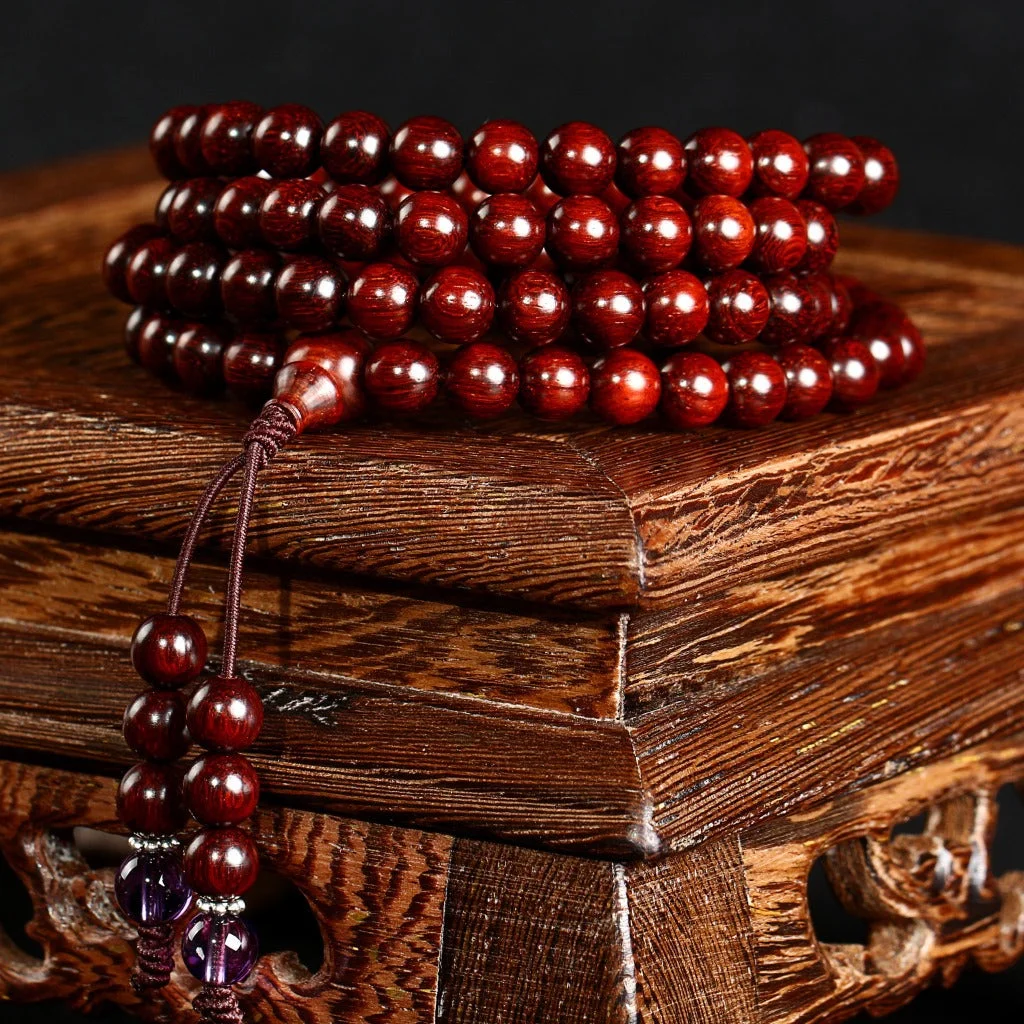 Indian Small Leaf Rosewood Buddha 108 Beads Bracelet 6mm