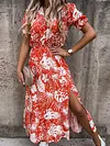 Floral-Print Short Sleeves Bohemia Maxi Dress