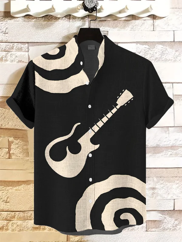 Men's Guitar Lines Abstract Art Print Casual Shirt