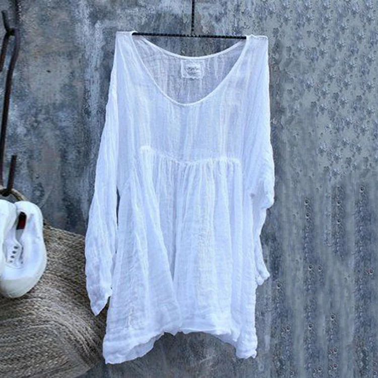 Vintage Cotton Linen V Neck Casual Shirt