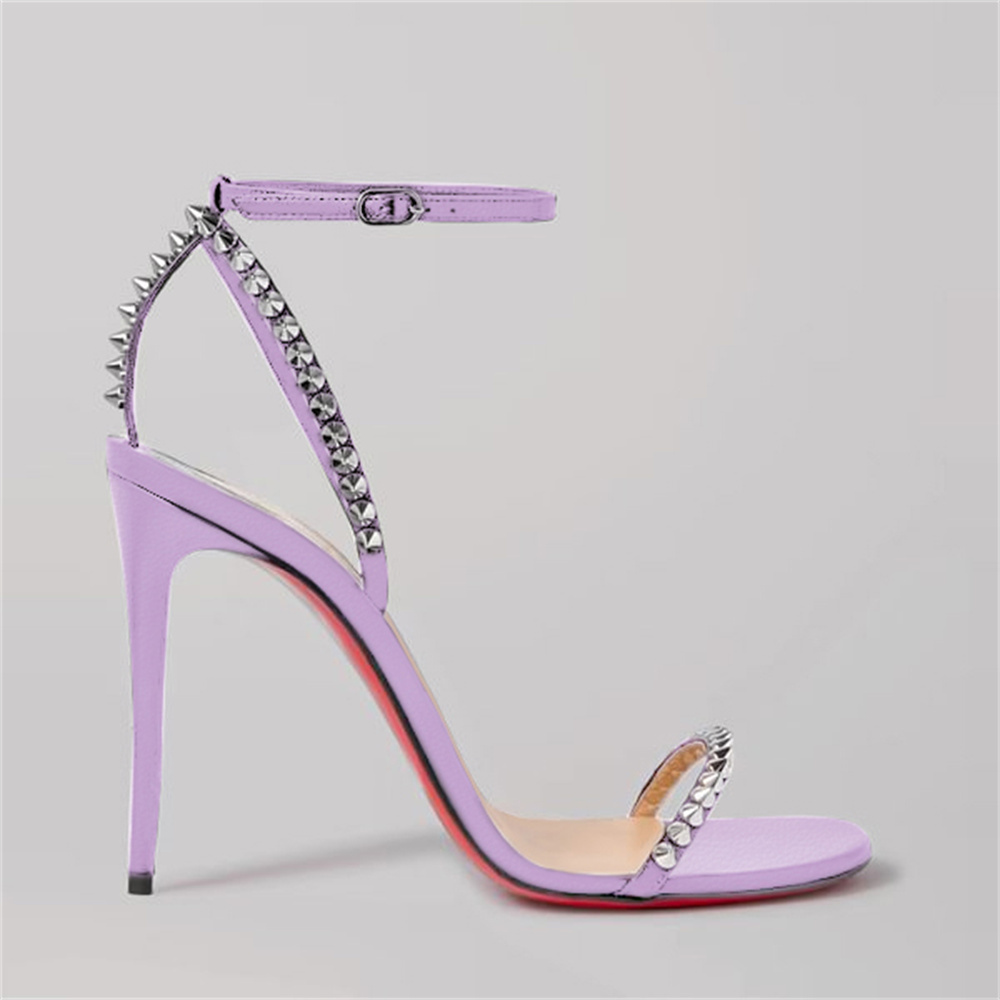 120mm Women's Sandals Stiletto Red Bottom High Heels Open Toe Ankle Strap Rivet Studs Shoes-MERUMOTE