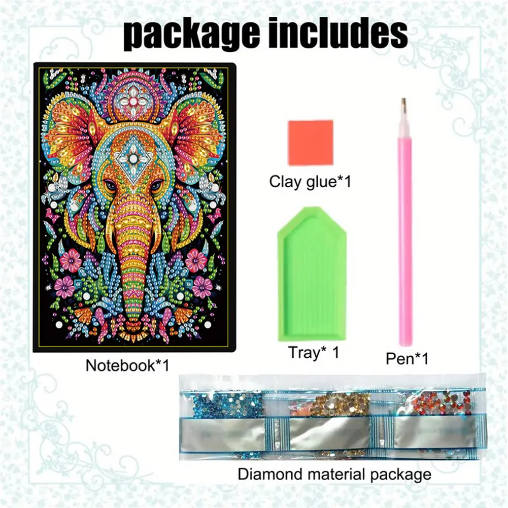 5D DIY Elephant Diamond Painting Notebook DIY Diamond Art Dairy Book Kits【No Strip】