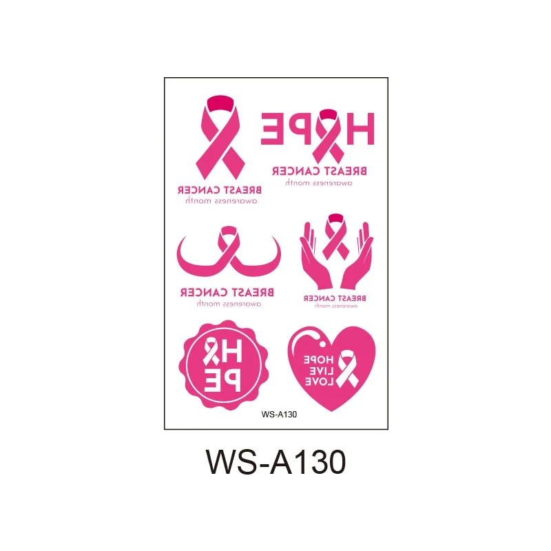 Pink Ribbon Tattoo Sticker Waterproof Sweat Promotional Event Disposable Tattoo Sticker Caring Day Tattoo Sticker