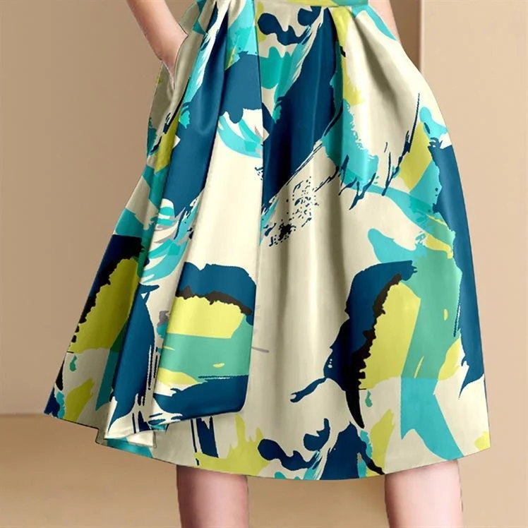 Temperament short-sleeved midi waist a-line skirt dress