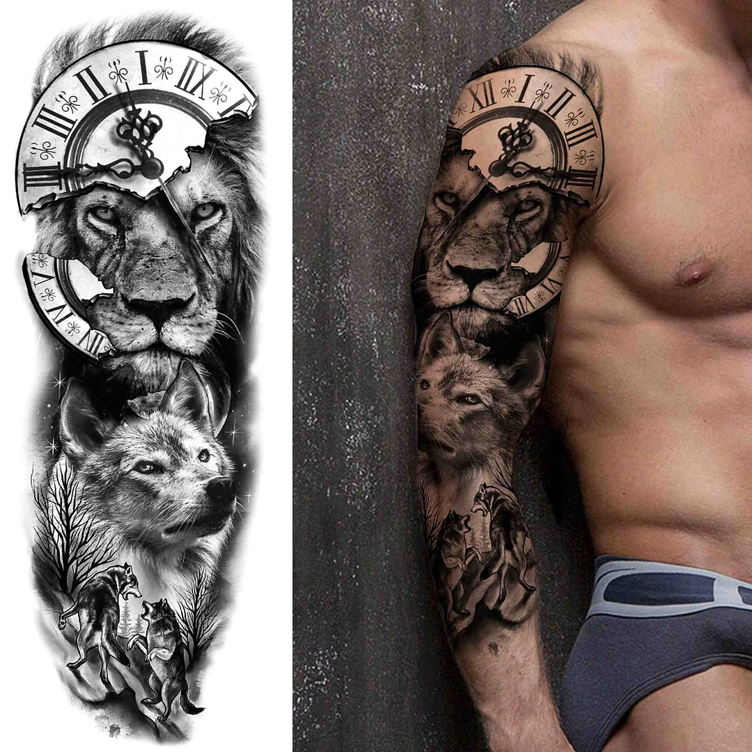Tribal Maori Temporary Tattoo Sleeve For Men Women Adult Wolf Lion Tattoos Sticker Black Large Turtle Tiki Fake Tatoos Supplies 530-1