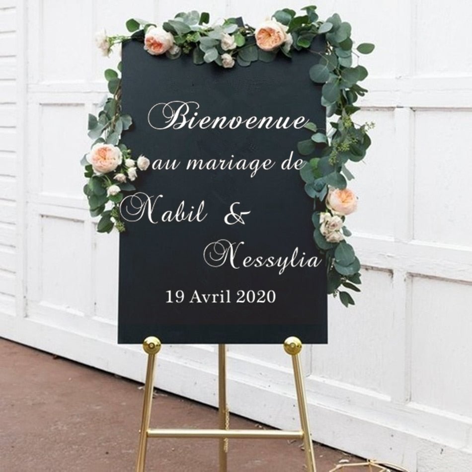 Welcome Wedding Mirror Decal Custom Names Date Vinyl Wall Sticker Wedding Sign Graphic Venue Decor Wall Art Poster French AZ211