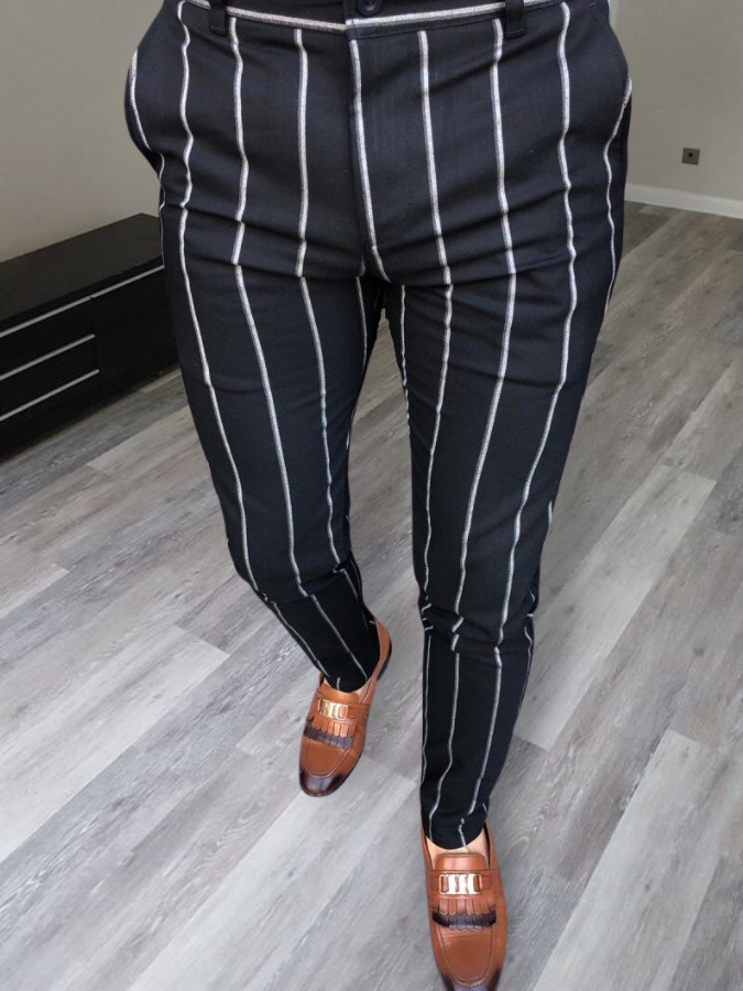 Men's Black Pants White Stripe