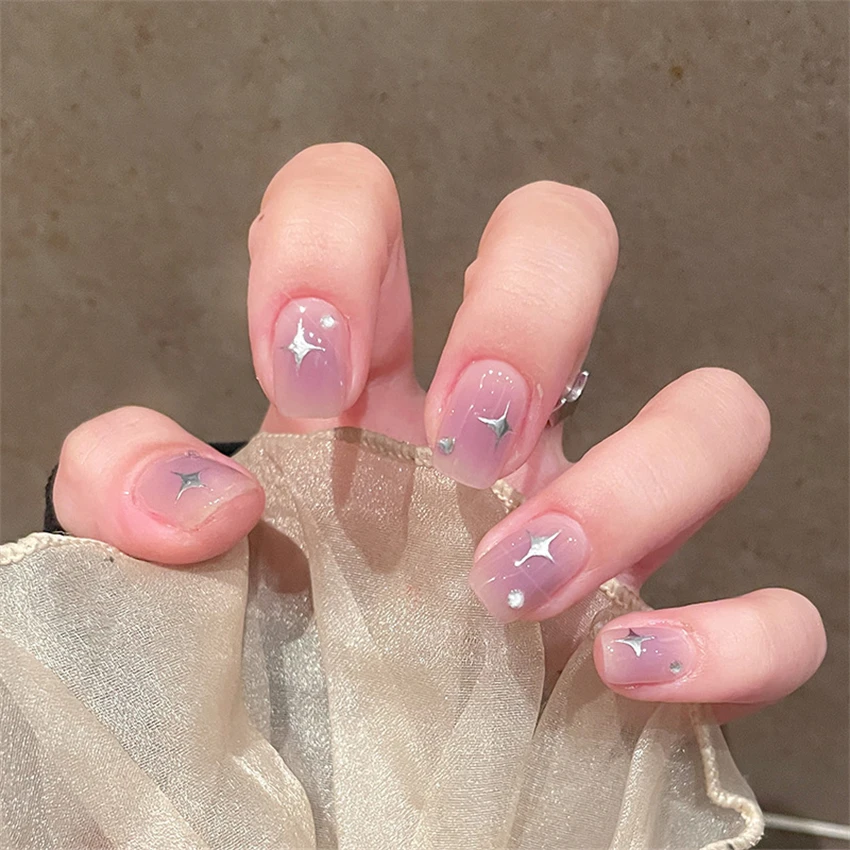 Qinice 24Pcs/Set Milkshake Diamond Lattice Wearing False Nails Tips Fall Winter Adhesive Fake Nails Removable French Press on Nail Art
