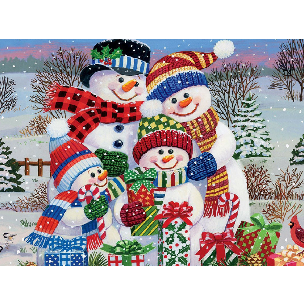 

40*30CM - Round Drill Diamond Painting - Snowman Family, 501 Original