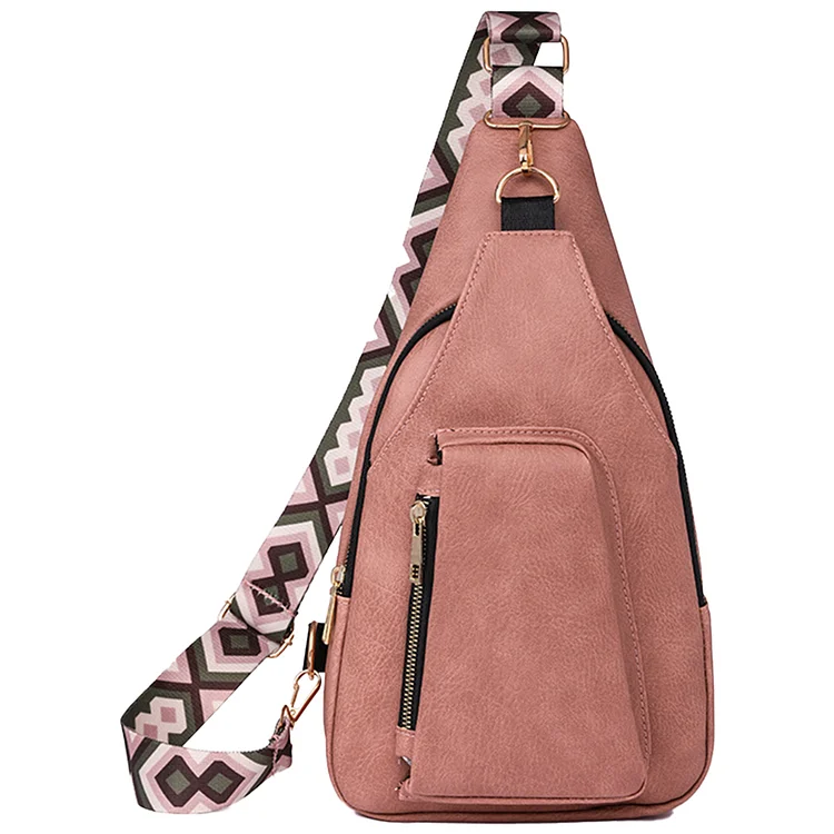 Retro Casual Daypack Adjustable Guitar Strap Chest Bag for Travel (Pink)