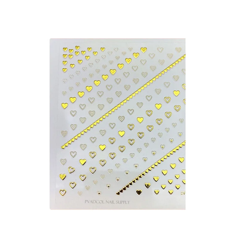 Nail Art 3D Stickers Decals Hearts Gold Manicure Nails Design Adhesive Sticker Wraps Tip Decoration-Nail Inspo