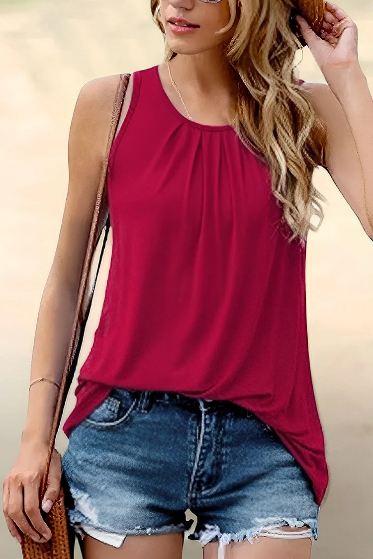 Solid Ruched Keyhole Back Tank Top