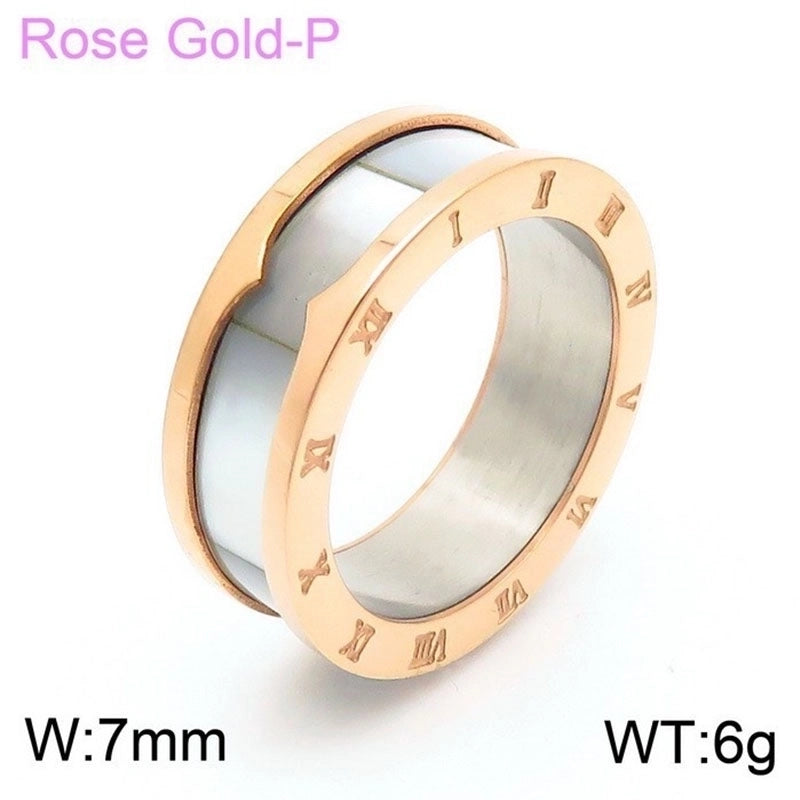 Streetwear Roman Numeral Titanium Steel 18K Gold Plated Enamel Rings