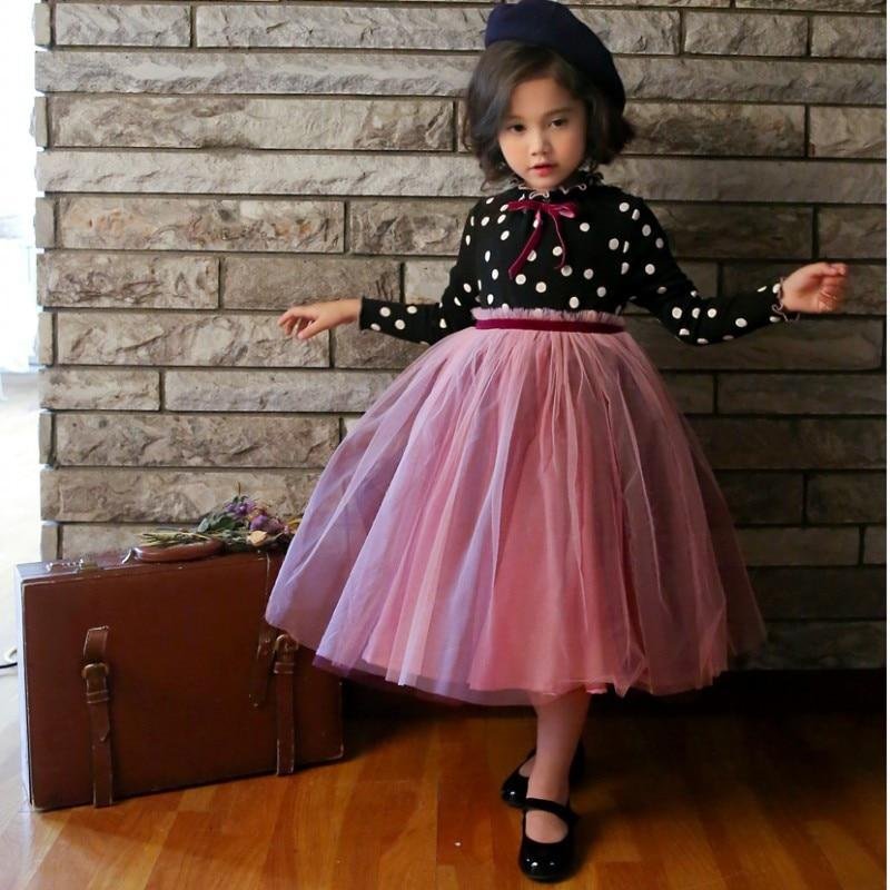 Girls Autumn Princess Dress For Kids Long Sleeve Polka Dot Bow Party Dress Birthday Wedding Vestidos Children Winter Clothing 8T