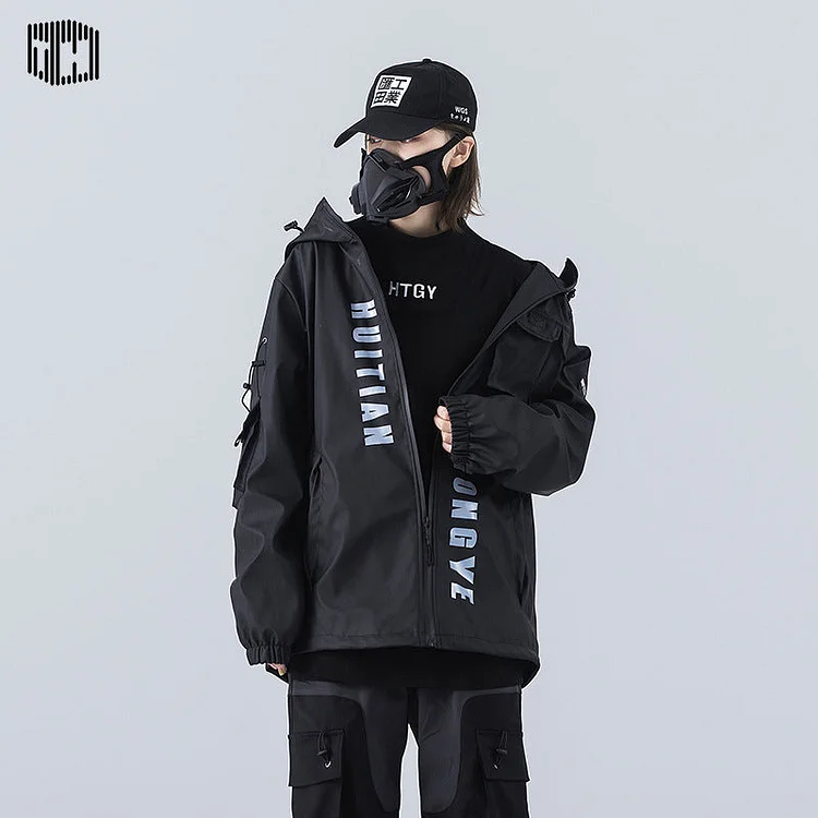 Diablo Functional Style High Street Workwear Youth Trend Loose Hooded Jacket-dark style-men's clothing-halloween