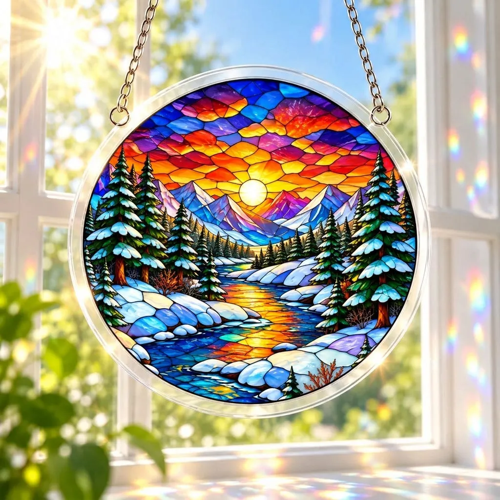 Winter Mountain Stained Glass Suncatcher Puzzle