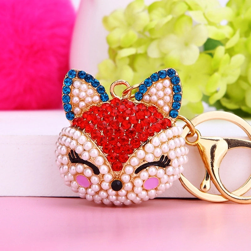 Cute Animal Pu Leather Alloy Inlay Rhinestones Women’s Keychain