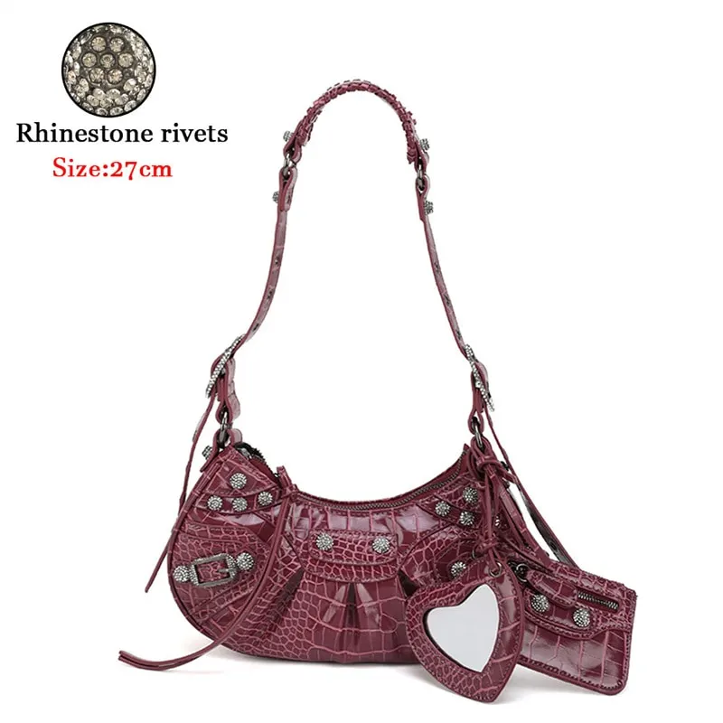 Bag New 2023 Black Gothic White Fashion Black Pink Rivets Crossbody Shoulder Bags Purse Women Underarm Bags  Motorcycle Bag