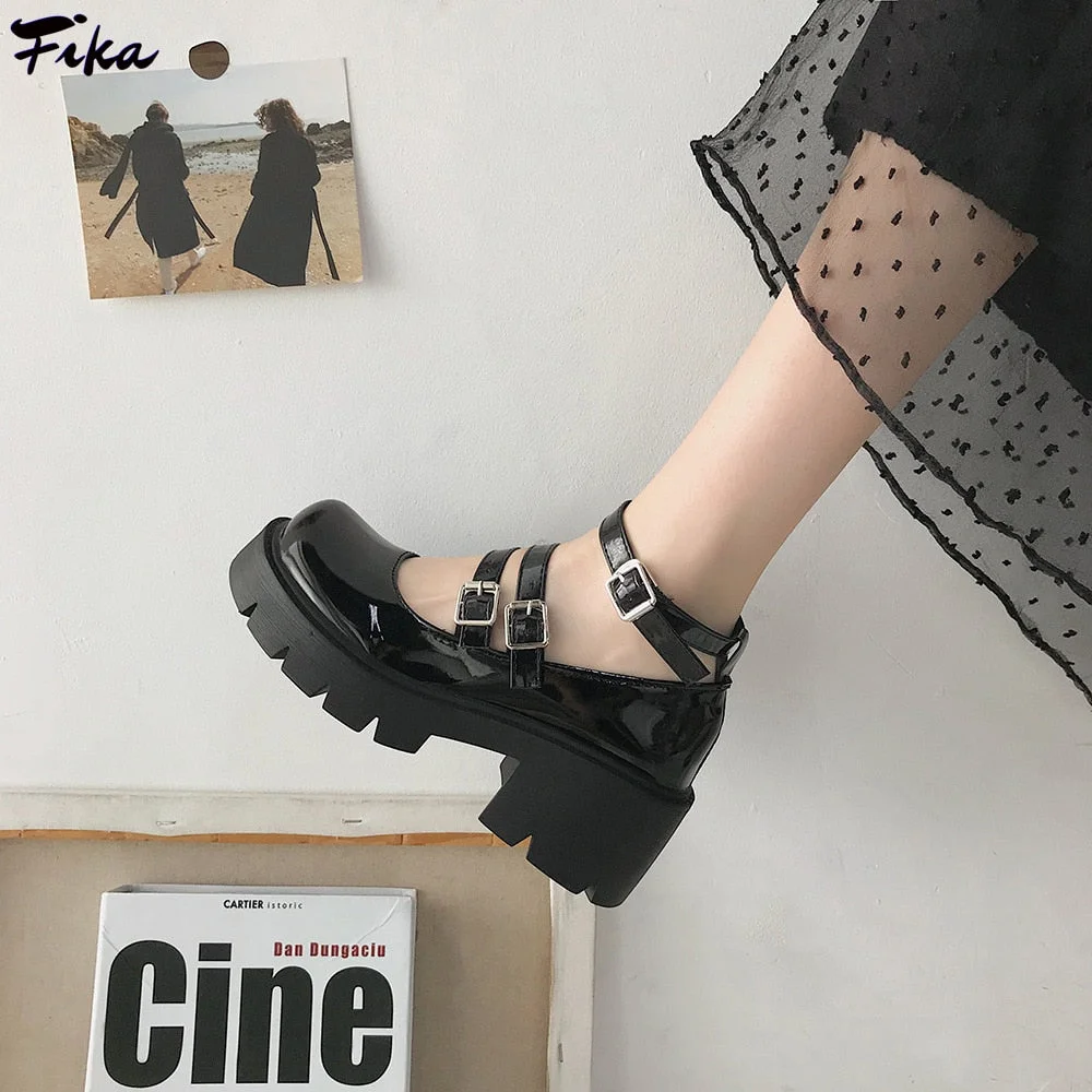 Platform Lolita Shoes Japanese Style Women Soft Leather Heel Shoes 2021 Ladies College Student Black Mary Jane Shoes Goth Punk
