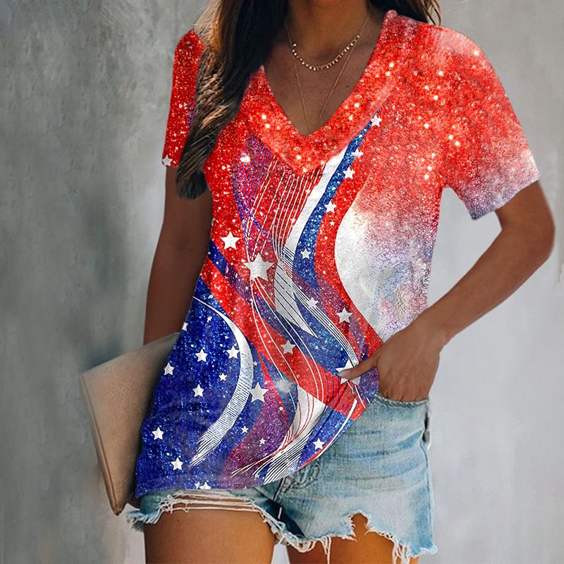 American Flag Print Casual T-shirt