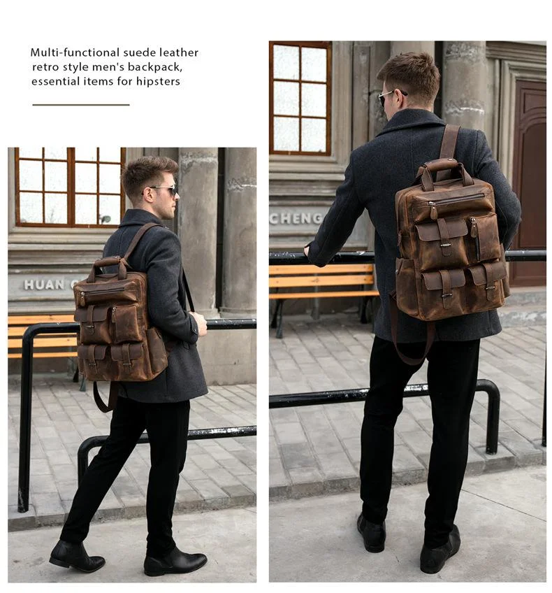 Crazy horse leather tactical business backpack