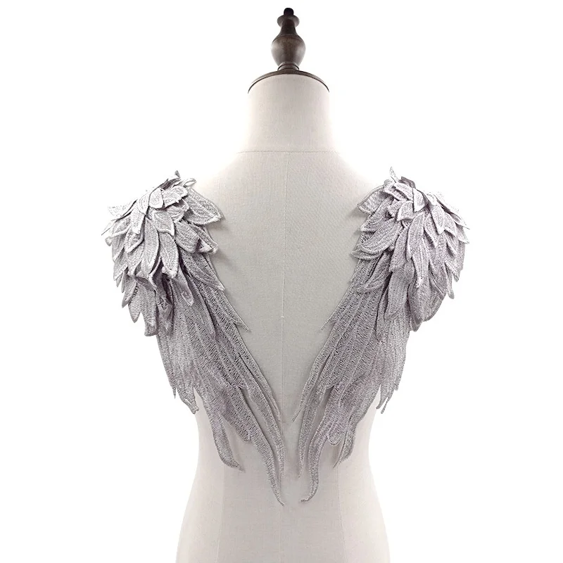 Oocharger Embroidery Angel Wing Applique Sewing Flower Collar Patch For Wedding Party Gown Bridal Dress Clothes DIY Crafts