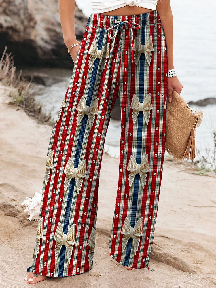 Women's 4th of July Independence Day Seamless Pattern  Printed Cotton And Linen Casual Pants