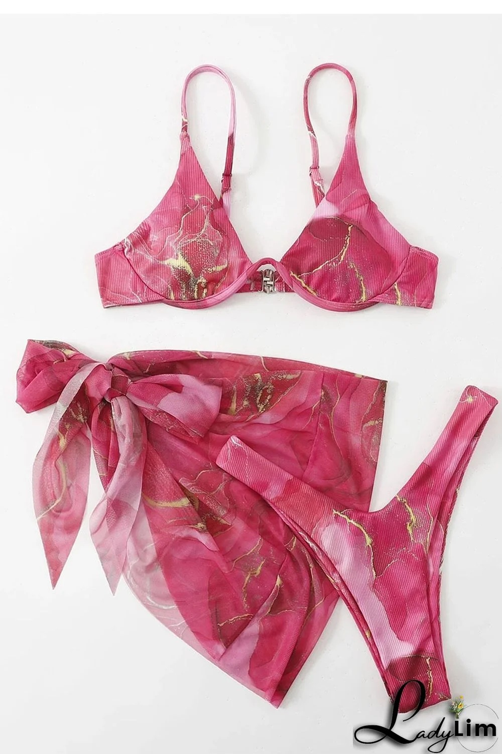 Ink Green Sexy Print Bandage Patchwork Asymmetrical 3 Piece Sets