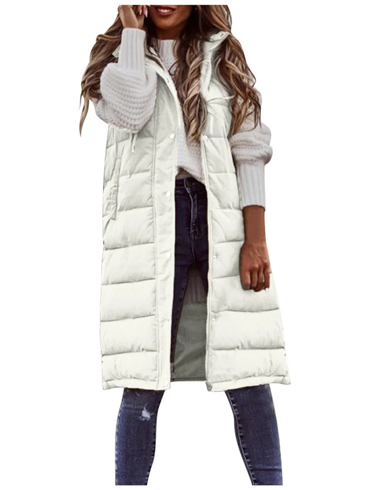 Women's Winter Jacket Vest Outdoor Street Daily Winter Fall Long Coat Regular Fit Windproof Warm Casual Jacket Sleeveless Solid Color Khaki Red White