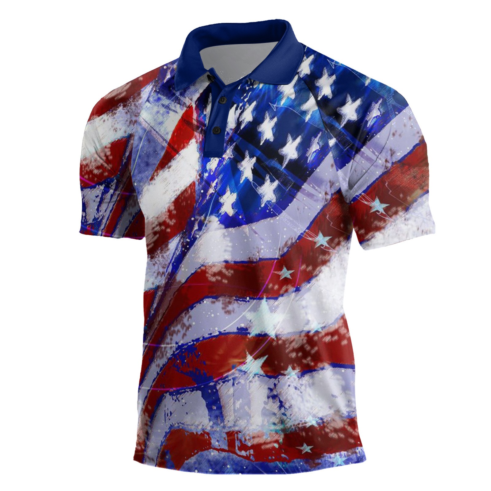 Men's Fashion Independence Day Printed Button POLO Shirt PLUSCLOTHESMAN