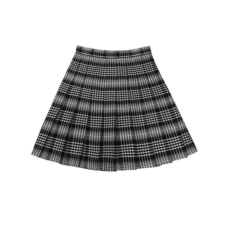 Black & White Plaid Pleated Mini Skirt