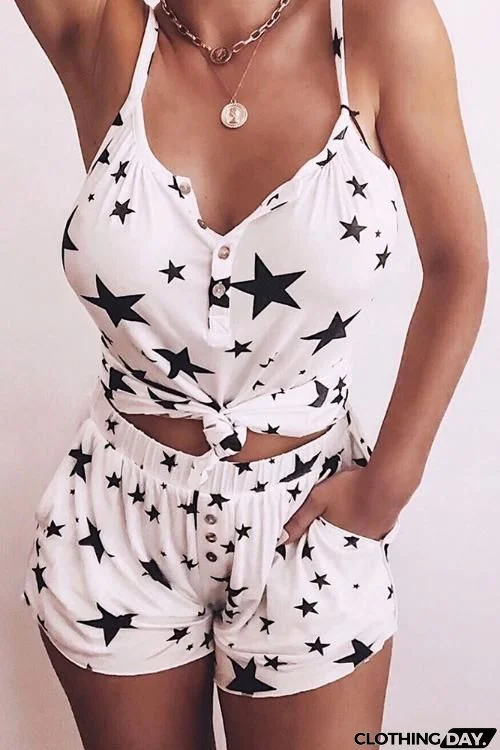 Button Star Print Shorts Set