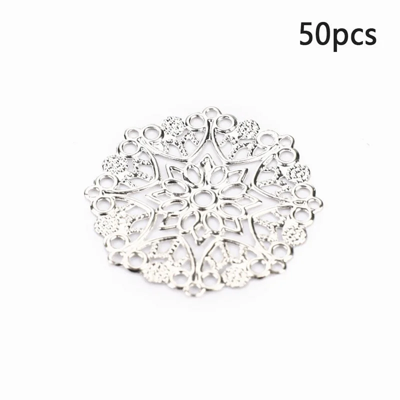 50 Pcs Hollow Out Filigree Flower Wraps Connectors Iron Alloy Bronze Charm Findings For DIY Jewelry Making Components 3.6CM