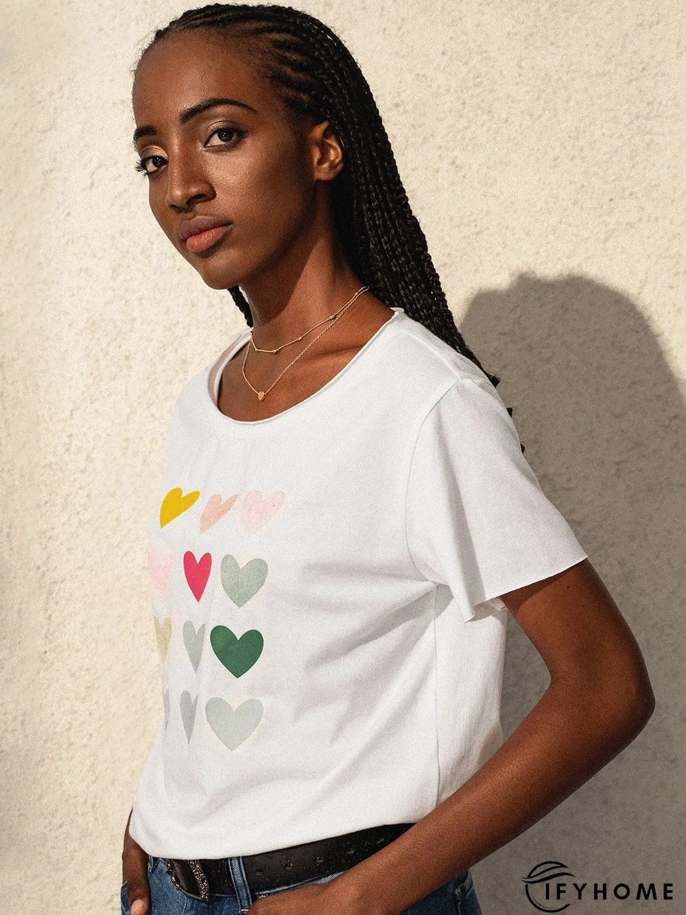 Casual loose summer short sleeve love print T-shirt | IFYHOME