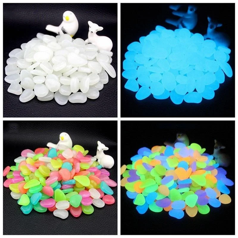100pcs Glow in the Dark Pebbles Landscaping Glow Stones for Garden Pond Aquarium